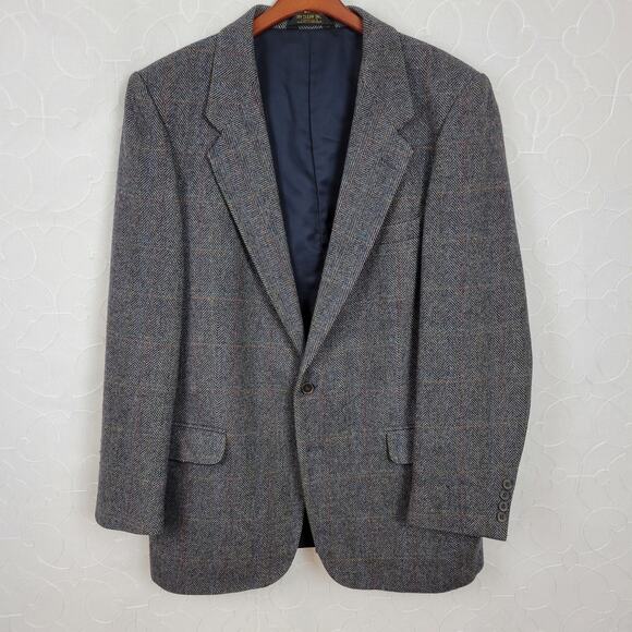 Farah Mens Blazer Gray Wool Western Tweed Herringbone 2-Button Sports Jacket - Picture 1 of 15